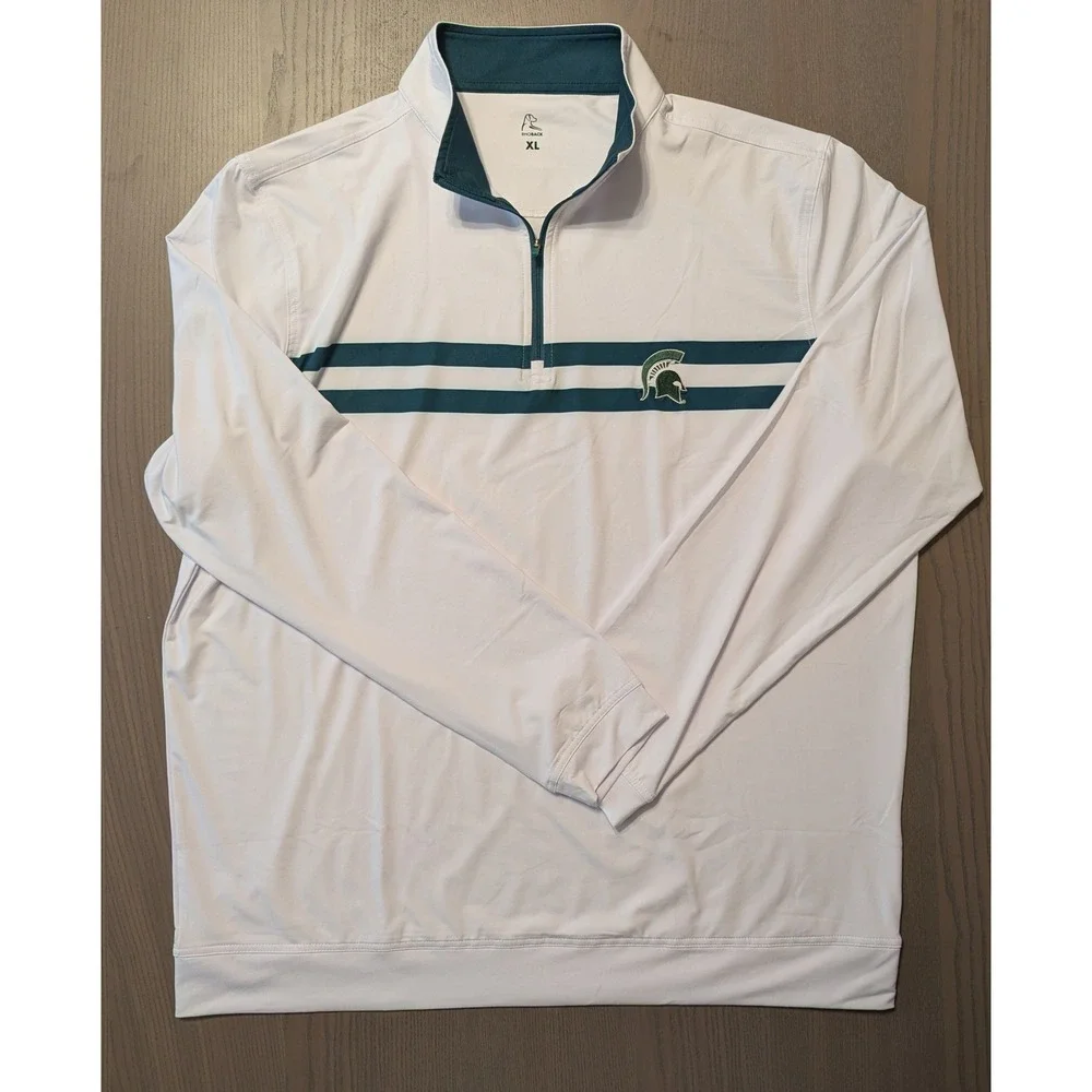 Rhoback Michigan State Spartans Mens XL Quarter Zip Pullover White Green Stripe